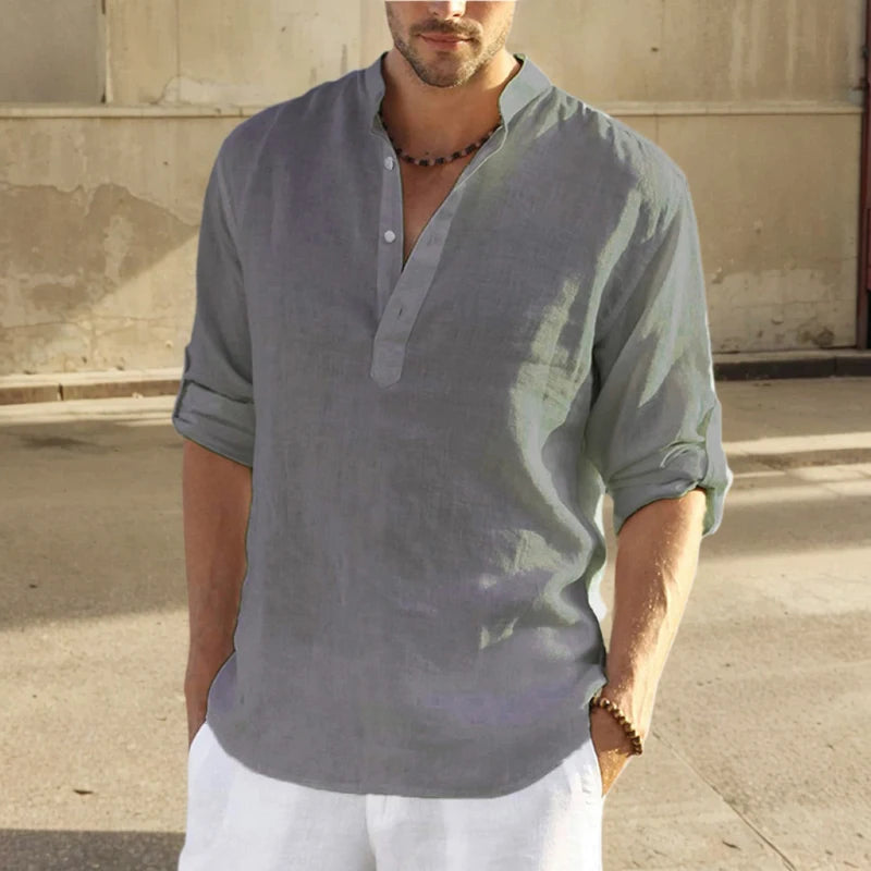 Premium Cotton Linen Stand Collar Shirt