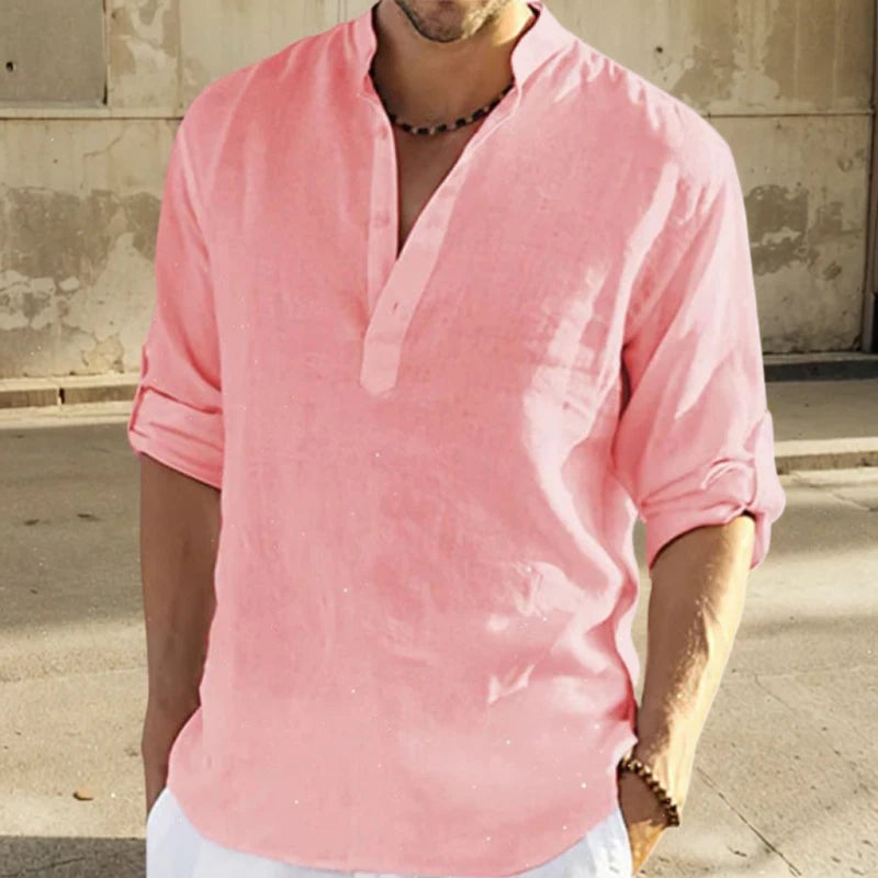 Premium Cotton Linen Stand Collar Shirt