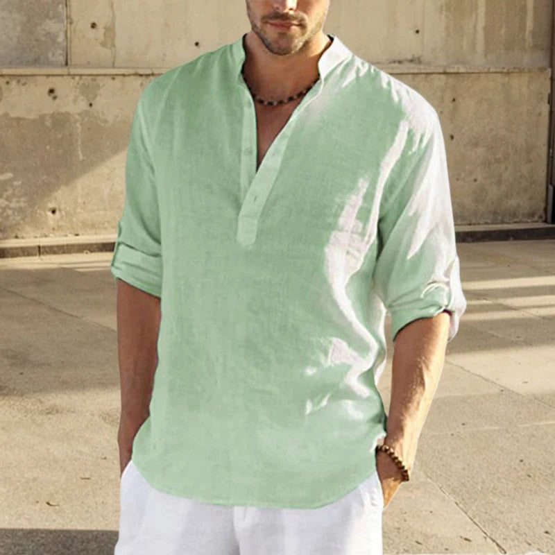 Premium Cotton Linen Stand Collar Shirt
