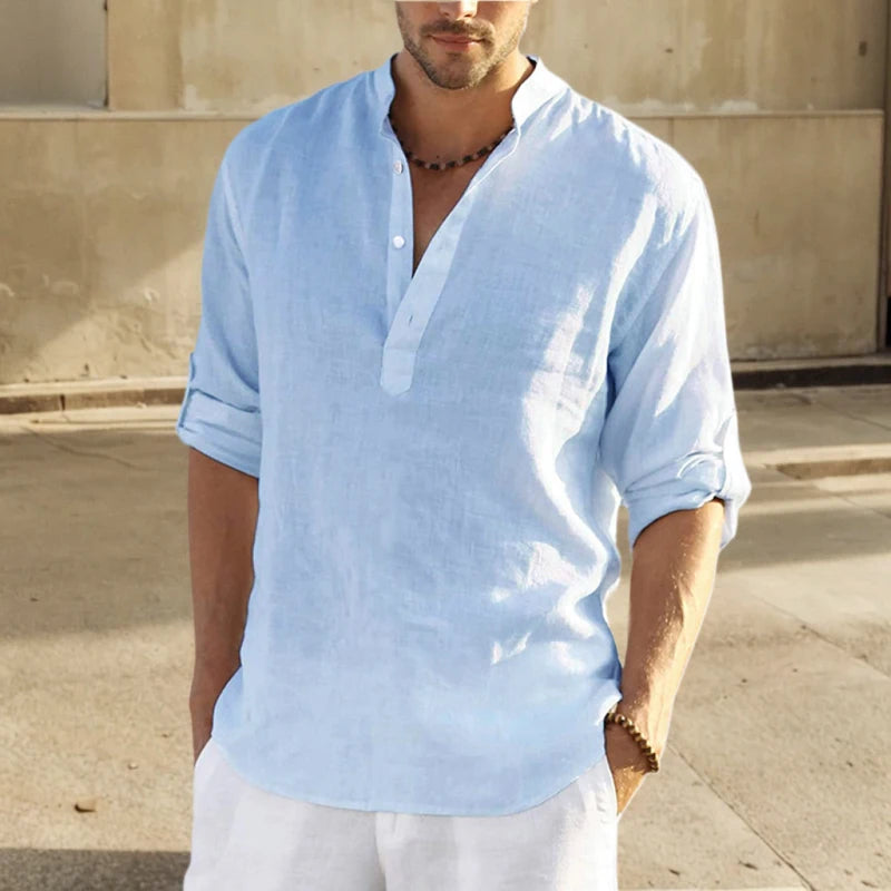 Premium Cotton Linen Stand Collar Shirt