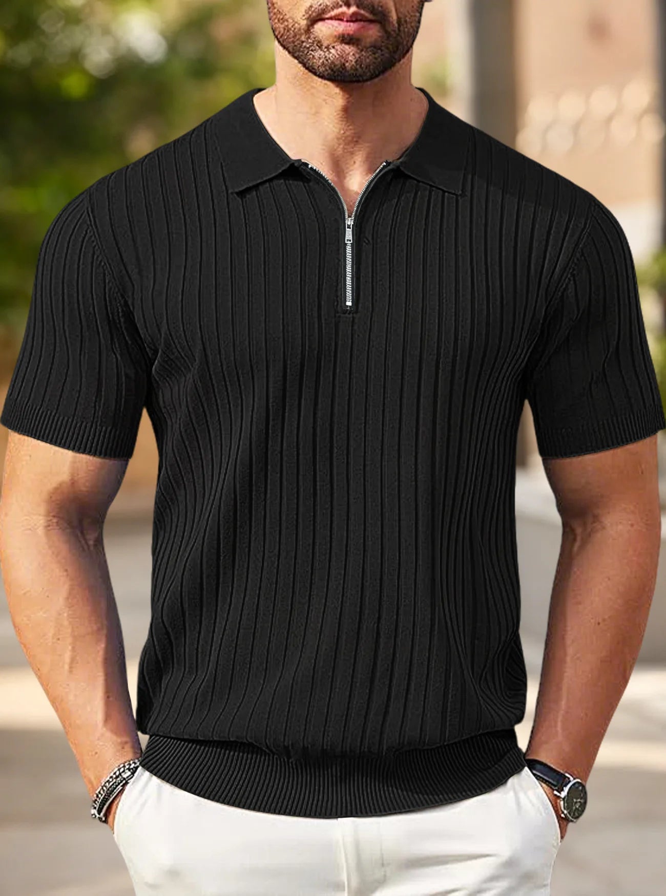 Premium Knit Polo Shirt with Half Zip