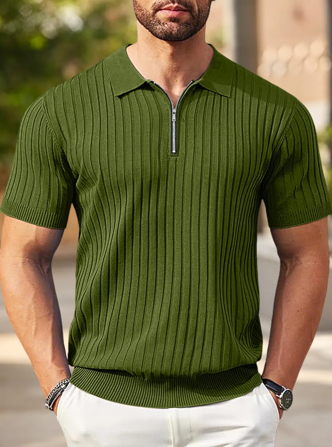Premium Knit Polo Shirt with Half Zip