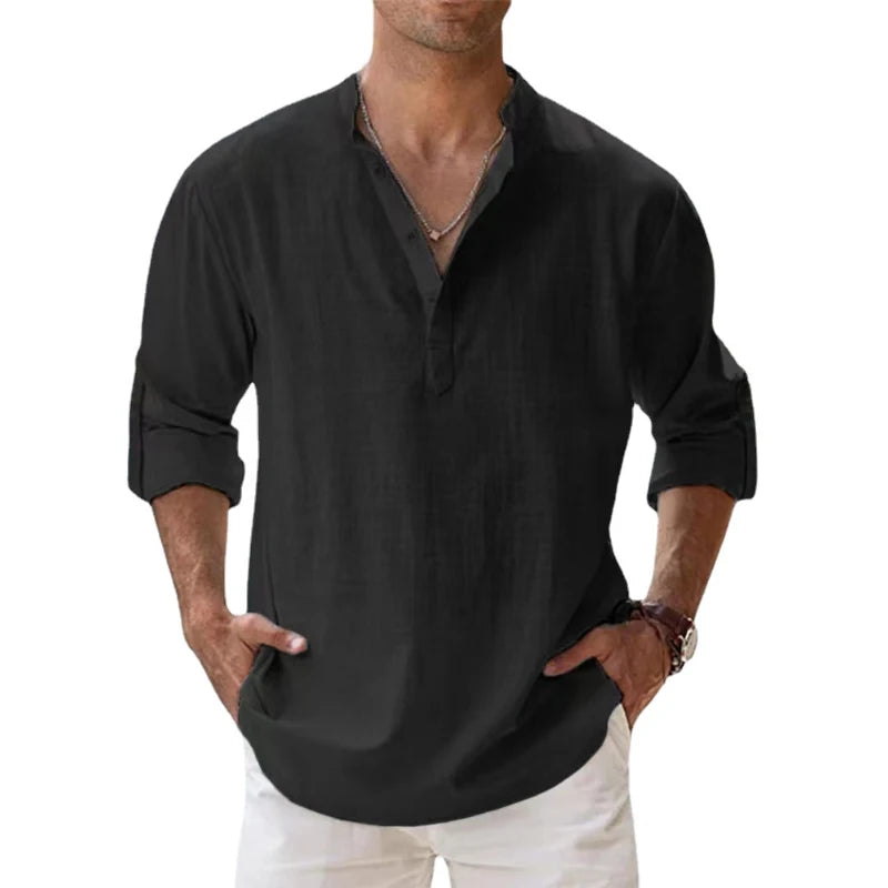 Men’s Casual Linen Henley Shirt