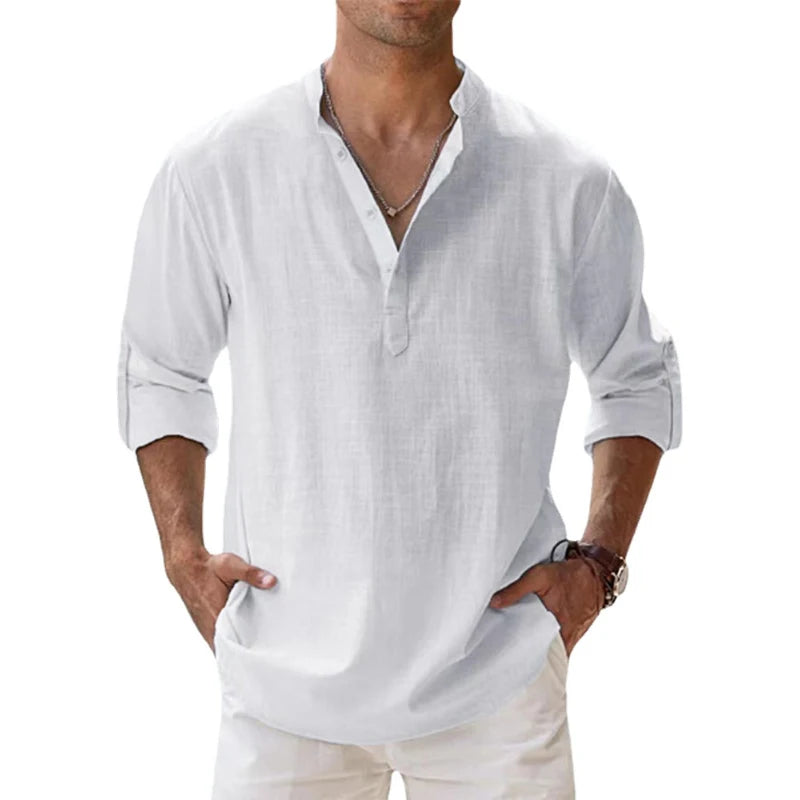 Men’s Casual Linen Henley Shirt