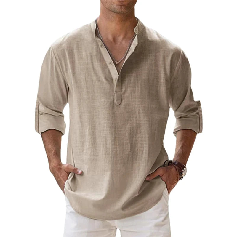 Men’s Casual Linen Henley Shirt