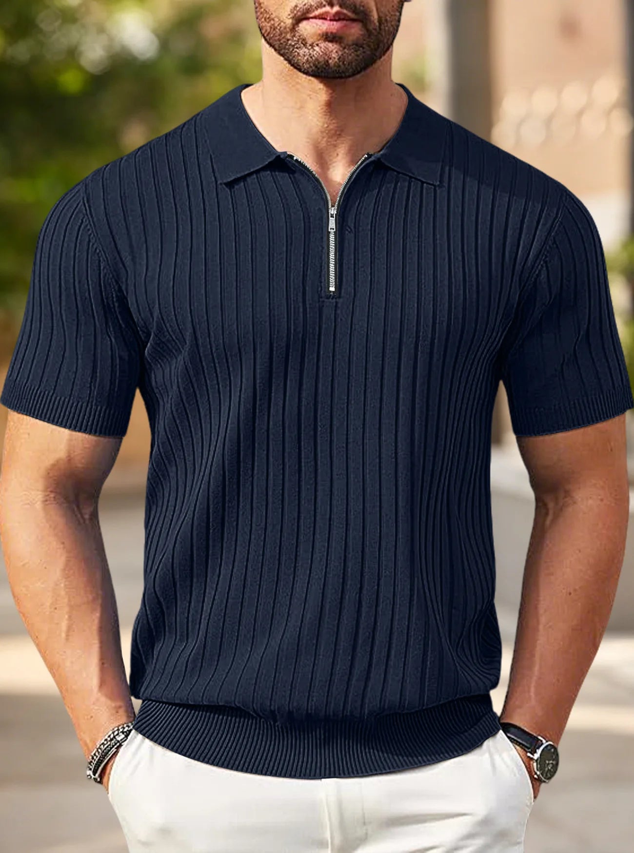 Premium Knit Polo Shirt with Half Zip