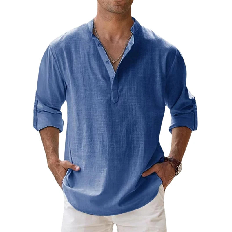 Men’s Casual Linen Henley Shirt
