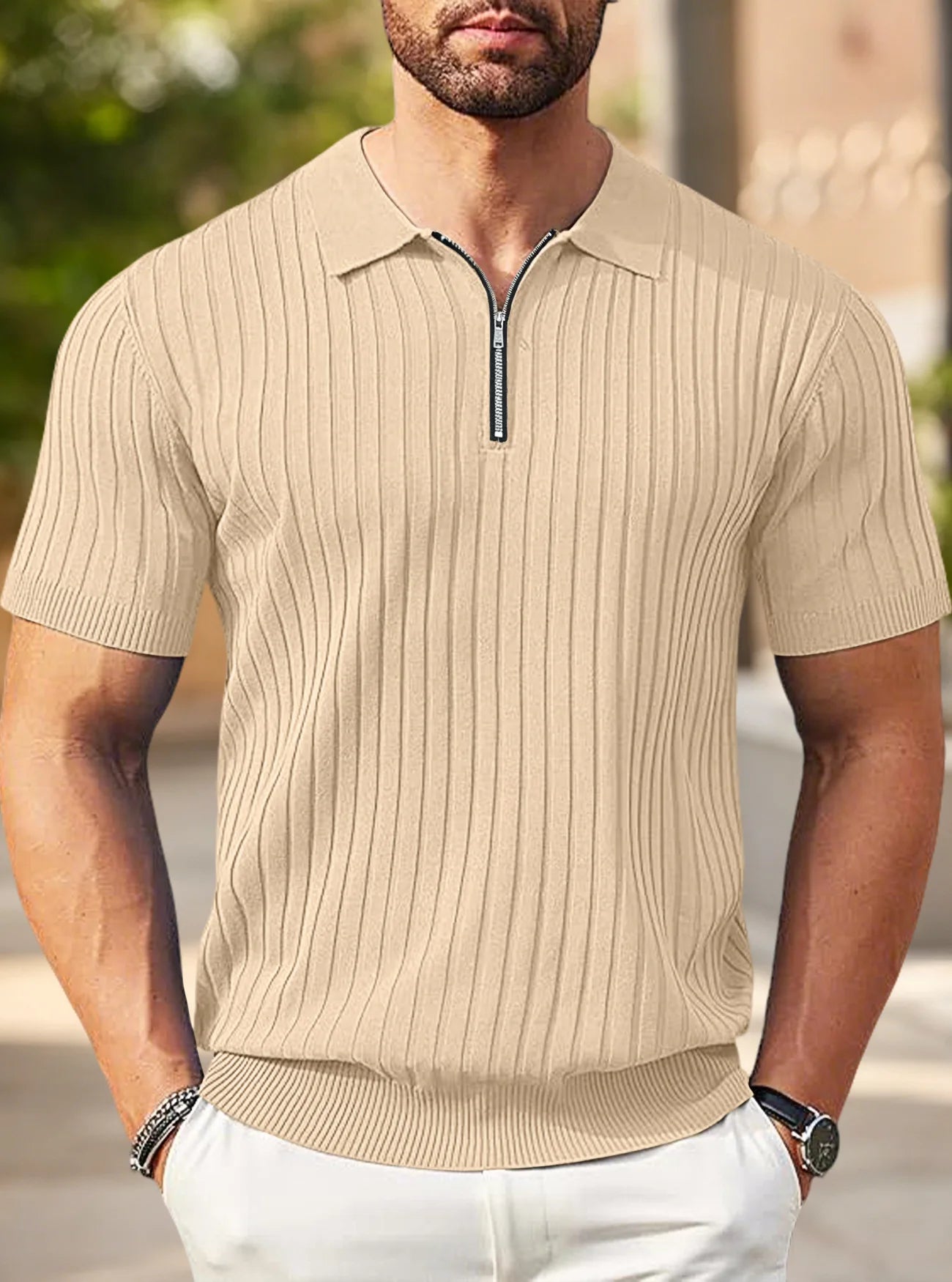 Premium Knit Polo Shirt with Half Zip